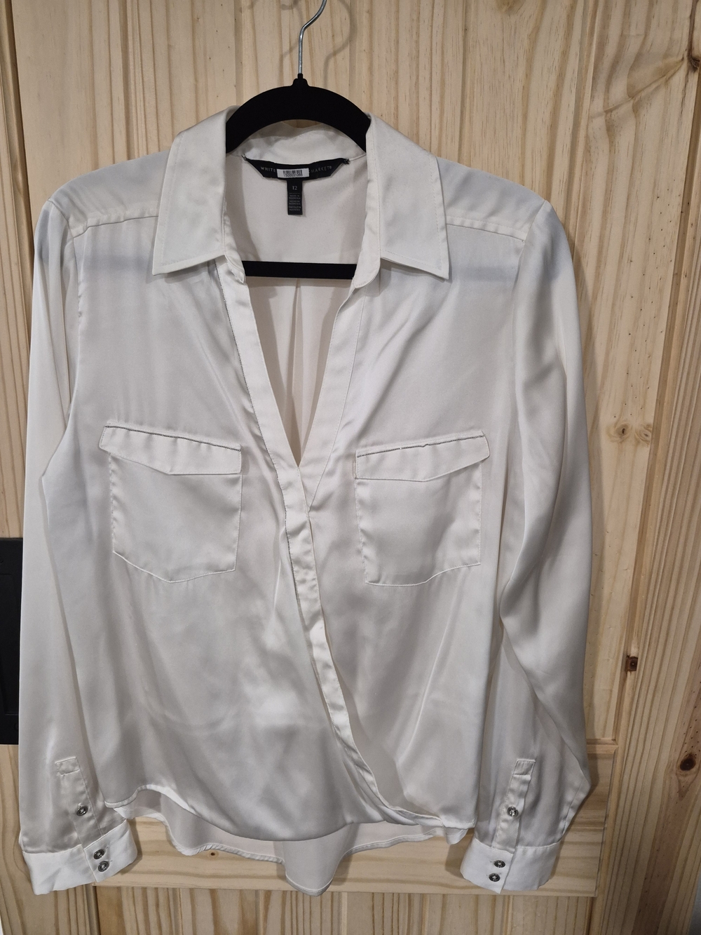 White House Black Market Ivory Satin Wrap-Front Blouse